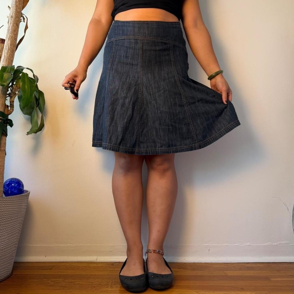 Boden Retro Dark Wash Denim Fishtail Skirt High Rise Knee Length Twee 12R